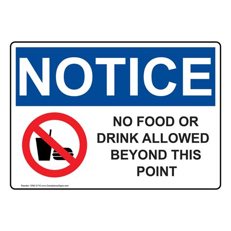 Osha Notice No Food Or Drink Allowed Beyond This Point Sign One 4715