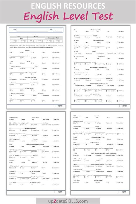 English Level Test Editable Word File English Test Teaching