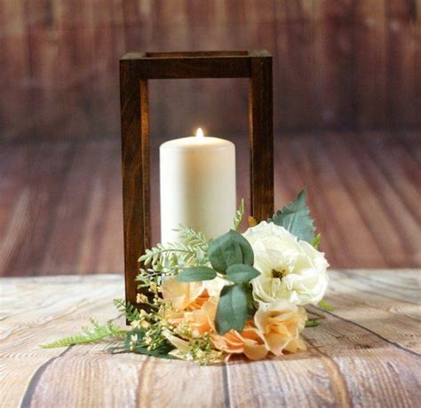 Reclaimed Wood Candle Lantern Centerpiece Rustic Wedding Table