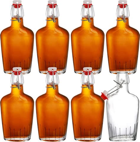 Topzea Set Of 8 Swing Top Glass Flask 8 5 Oz Clear Glass Hip Whiskey Flask Pocket