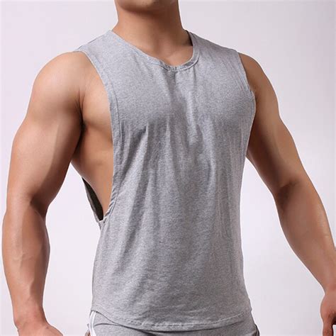 New Summer Men Low Cut Sport T Shirt Loose Sleeveless Shirt Tops Mens