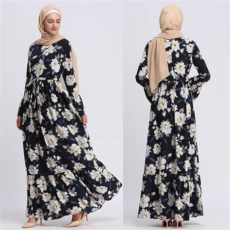 Aominuo Dl Muslim Women Long Maxi Dress Robe Abaya Islamic Flower Dubai