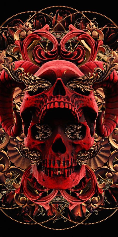 Skull wallpaper for iphone (67+ images). 1080x2160 Red skull, abstract, art wallpaper | Hd skull ...