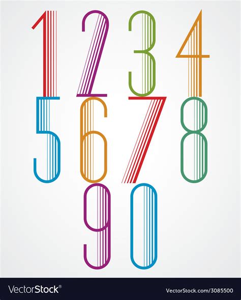 Elegant Tall Striped Retro Style Numbers Set Vector Image