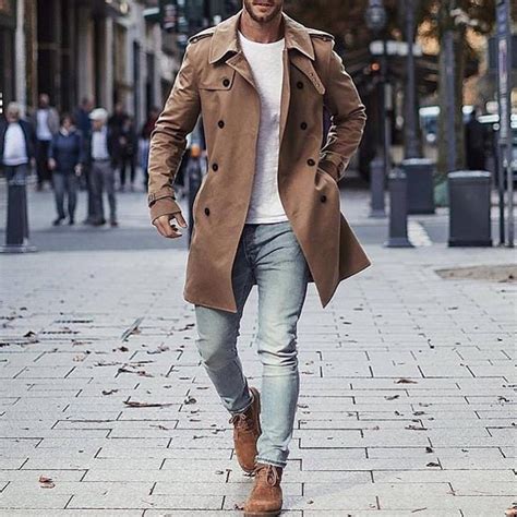 Trench Coat Style Men Double Breasted Street Fashion Casual Wear