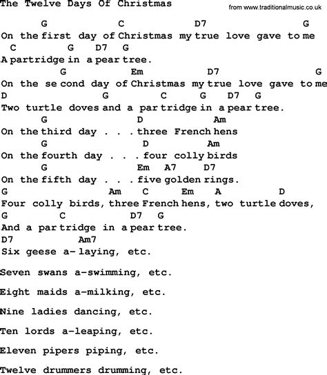 The 12 Days Of Christmas Lyrics And Chords Printable Online