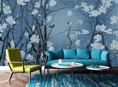 Chinoiserie Handpainted Effect Wall Murals Large Wallpaper Etsy