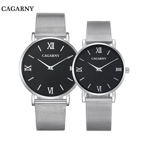 Cagarny Luxury Brand Lovers Waterproof Quartz Watch Silver Steel Strip