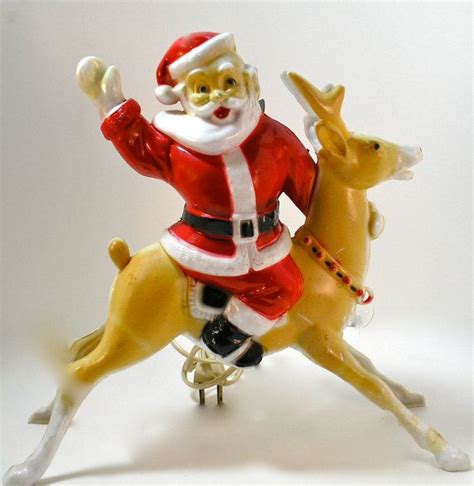 Vintage 1950s Santa Claus Riding A Reindeer Light Etsy Vintage
