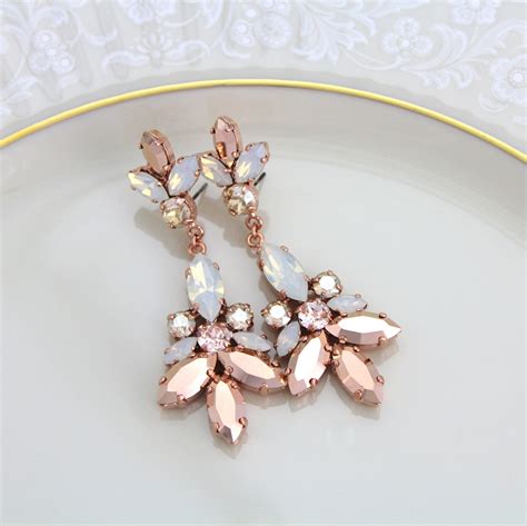 Rose Gold Bridal Earrings Bridal Jewelry Swarovski Crystal Chandelier