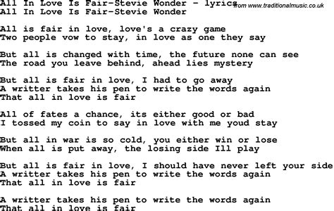 Love Song Lyrics Forall In Love Is Fair Stevie Wonder