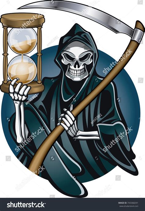 Vektor Stok Grim Reaper Holding Hourglass Scythe Tanpa Royalti