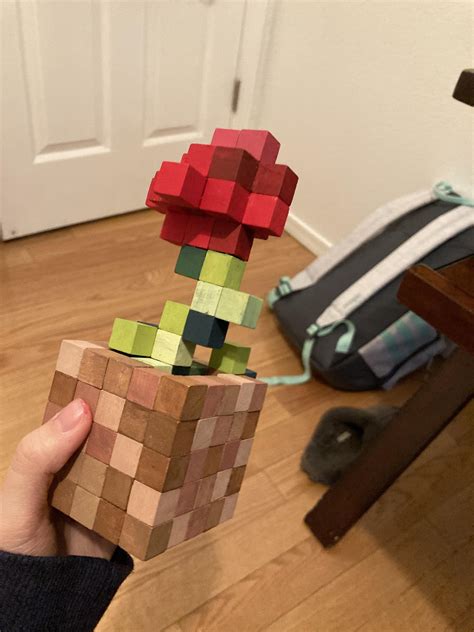 Real Life Minecraft Rosepoppy Made With Wooden Blocks Rminecraft