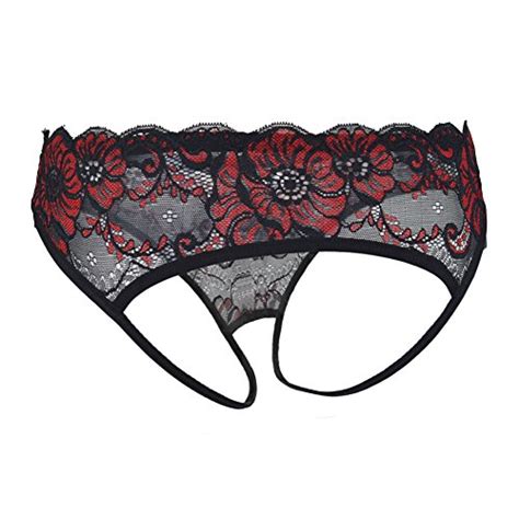 2 Pack Womens Sexy Crotchless Panties Lace Floral Underwear With