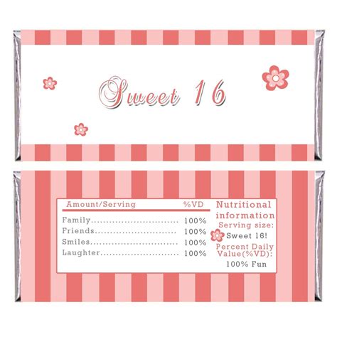 Customized candy bar wrappers are a great way to add a personal touch to any celebration. Printable Coral Stripes Candy Bar Wrapper - Sweet 16 Birthday