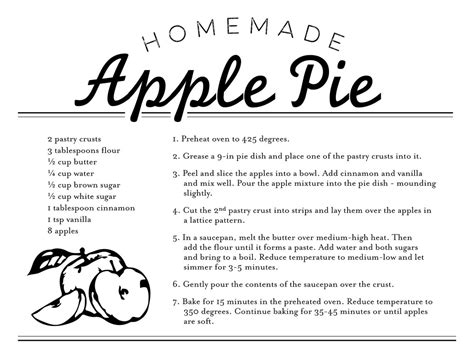 Homemade Fall Apple Pie Recipe Sign Download Etsy