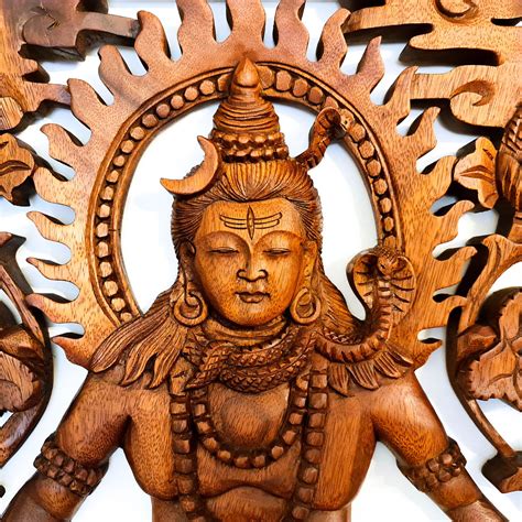 Hand Carved Wooden God Shiva Decorative Sculpture Mandir Hindu Art Easternada
