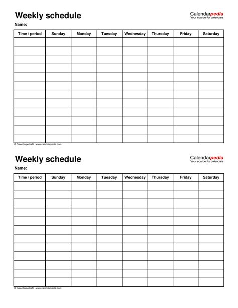 Weekly Schedule Templates Calendarpedia Download Printable Pdf Templateroller