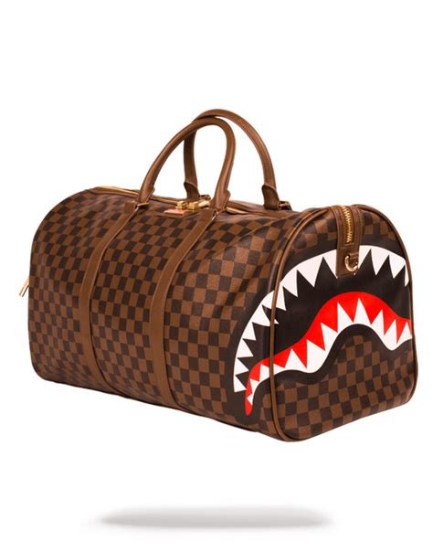 Sprayground Sharks In Paris Duffle Bag Brown Dimensions 20 X 10 X 10