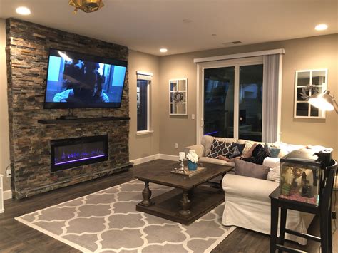Stone Ledge Tv Wall Accent With Fireplace 75 Inch Accent Walls In