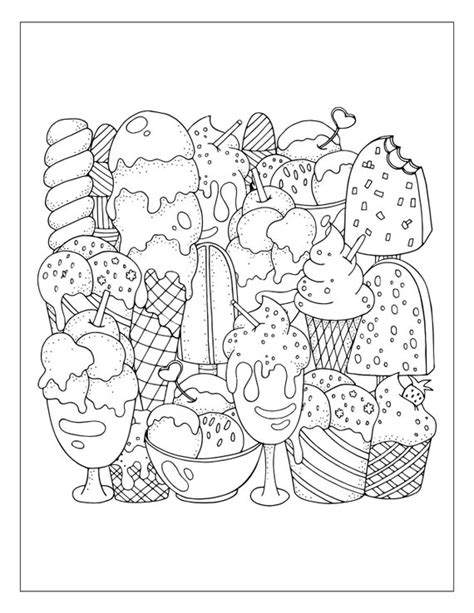 Dessert And Food Themed Coloring Pages Set Etsy