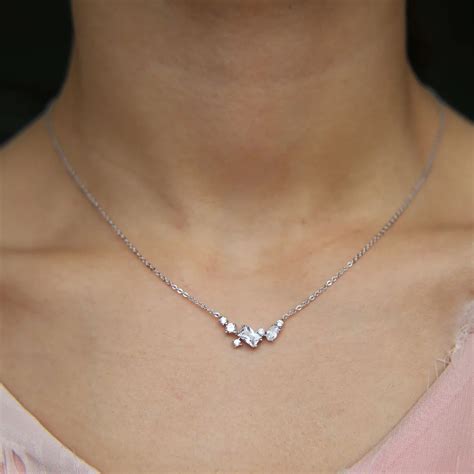 100 925 Sterling Silver Various Shaped Cz Cluster Charm Necklace