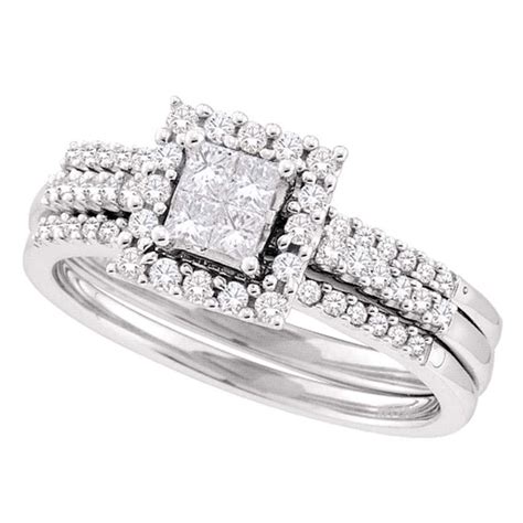 14k White Gold Princess Diamond 3 Piece Bridal Wedding Ring Set 12 Cttw