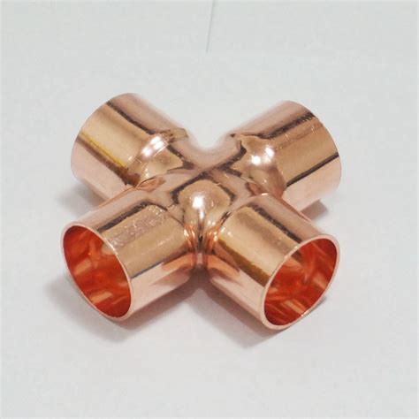 22x1mm Copper End Feed Equal Cross 4 Way Plumbing Pipe Fitting For Gas