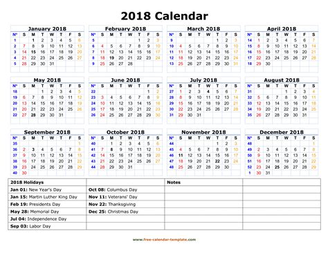 2018 Calendar Year With Holidays