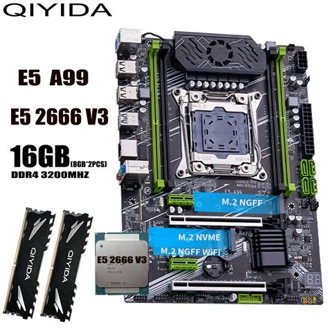 Qiyida X99 Kit Conjunto De Placa Mãe Cpu Xeon E5 2666 V3 Processador Lga 2011 3 16gb 2x8gb