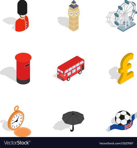 British Culture Icons Isometric 3d Style Vector Image