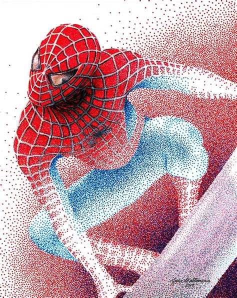 Spiderman Pointillism Art By Judy Drawings And Illustration People