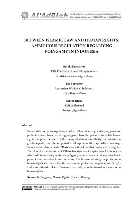 Pdf Between Islamic Law And Human Rights Ambiguous Regulation Regarding Polygamy In Indonesia