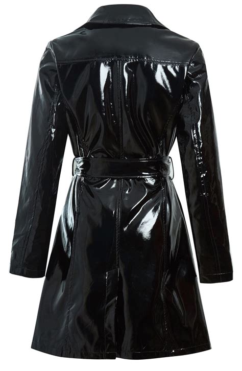 Ladies Womens Trench Coat Patent Raincoat Mac New Size 8 10 12 14 16