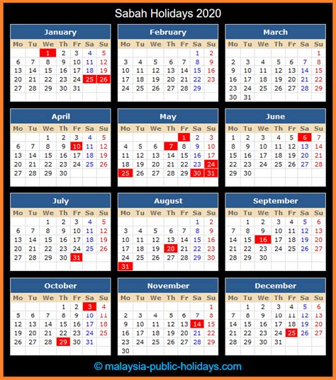 Check 2021 malaysian federal and state holidays for 13 states and 3 federal territories. Sabah Holidays 2020