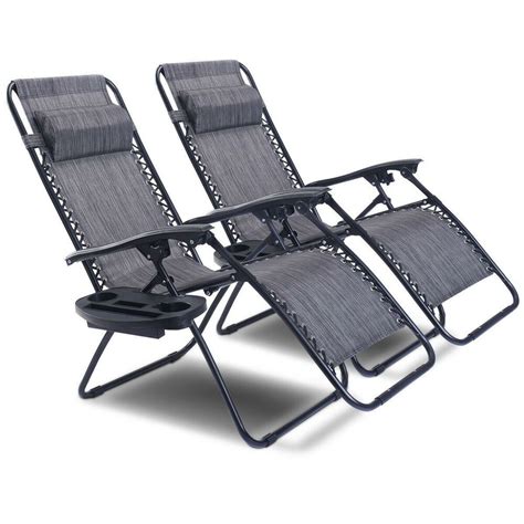 Zero Gravity Chair Set Of 2 Chaise Lounge Recliner Outdoor Patio Folding Cushion Ebay Lounge