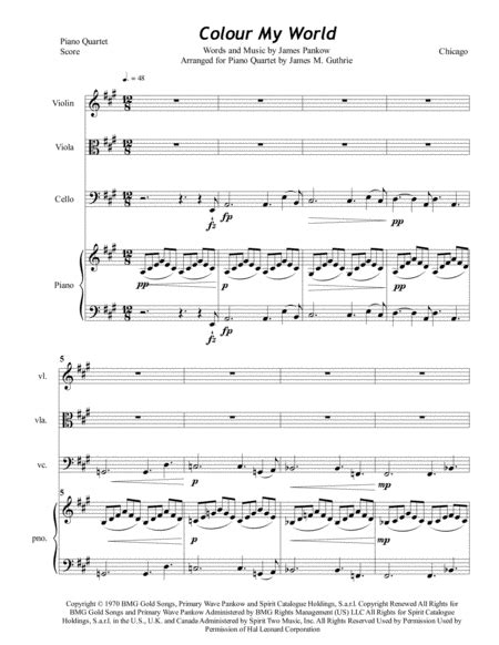 Colour My World Arr James M Guthrie Ascap Sheet Music Chicago String Ensemble