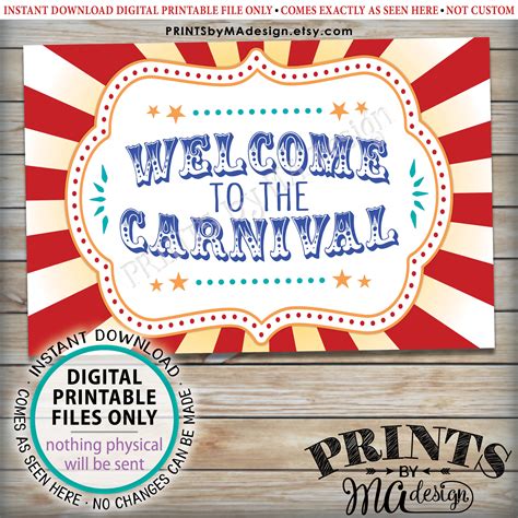 Welcome To The Carnival Sign Carnival Theme Party Printable 24x36
