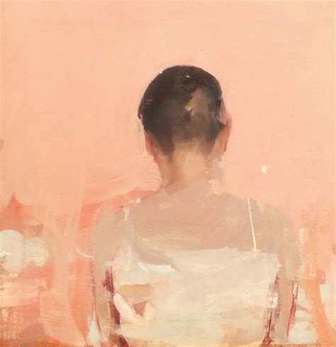 A Painting Of A Woman Sitting In Front Of A Pink Wall With Her Back To