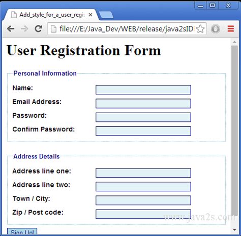 Add Style For A User Registration Form In Html And Css
