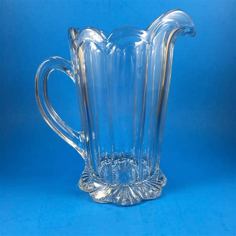 Vintage Paneled Clear Pressed Glass Pitcher With Scalloped Rim Etsy Glass Pitchers Vintage