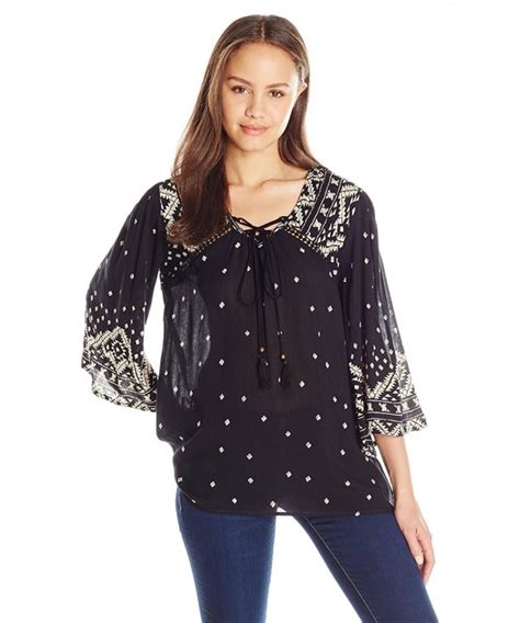 Womens Bell Sleeve Top With Tassels Black C512e08z7t3