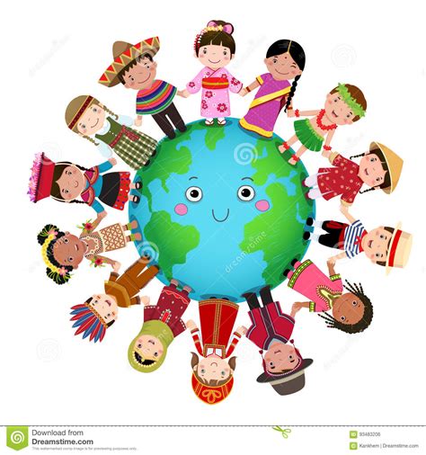 Multicultural Children Holding Hand Around The World