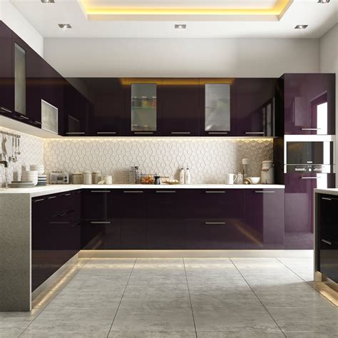 Modular Kitchen Styled In Burgundy Hues Kitchen Room Design Modular