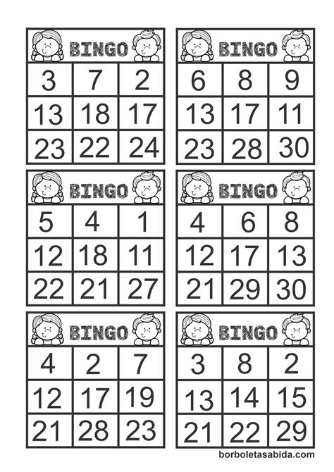 Bingo De Números Até 30