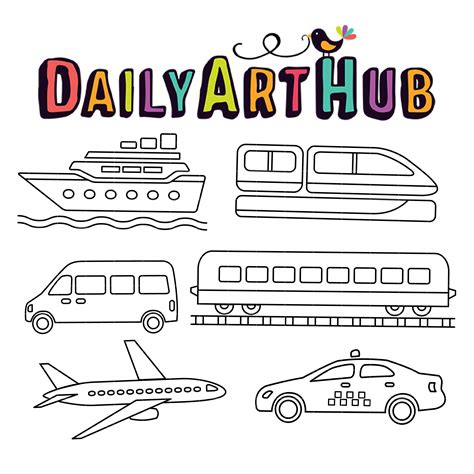 Transportation Outline Drawing Clip Art Set Daily Art Hub Free Clip