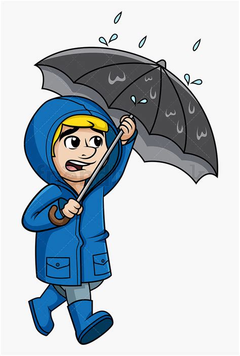 Rain Beautiful Man Walking In The Cartoon Clipart Vector Walking In