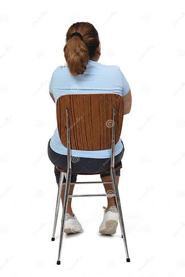 Back View Of A Woman Sitting On White Background Stock Image Image Of