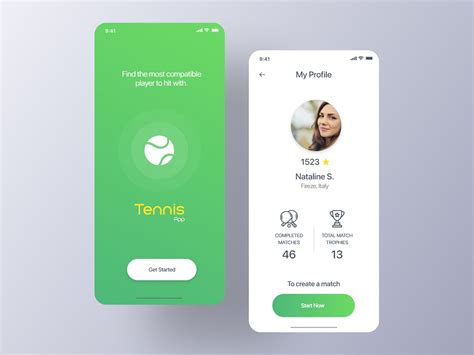 Tennis App Welcome Screen And Profile Mobile App Design Inspiration