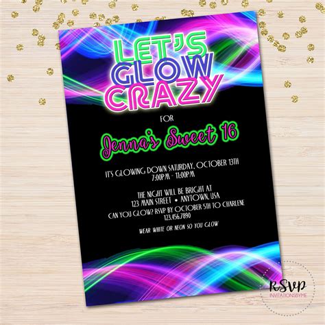 Neon Glow Disco Dance Party Birthday Invitation Available Etsy